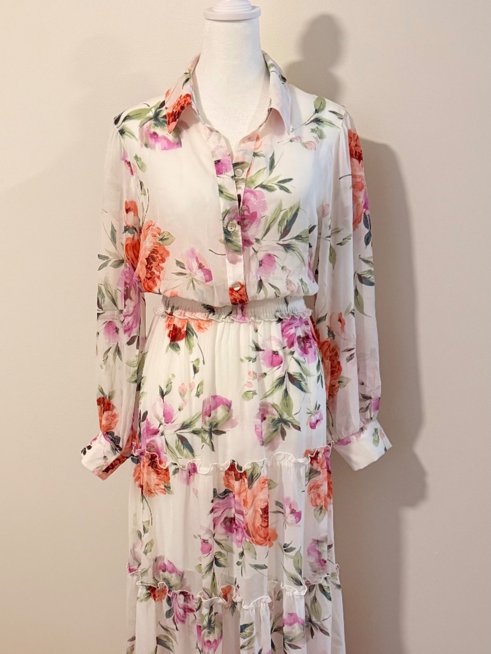 This is a hard sell for me! So pretty...sheer sleeves and top, floral beauty.